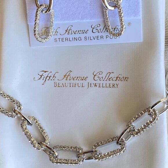 FAC Chain Link Swarovski Crystals Necklace & Earrings - Picture 3 of 6